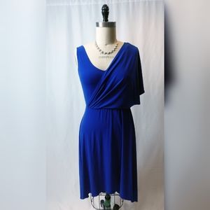 Asymmetrical One Shoulder Jersey Knit Blue Dress